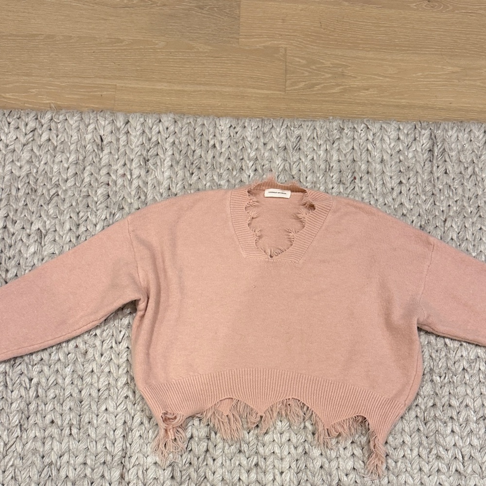 Frayed Hem Pink Sweater